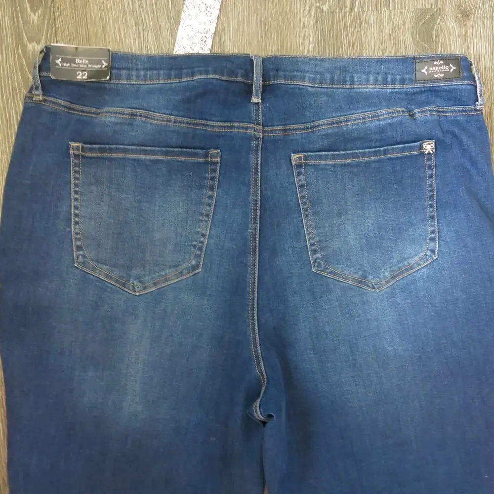 Nanette Lepore Belle High Rise Slim Straight Jeans *NWT* Size 22 Women Blue Plus